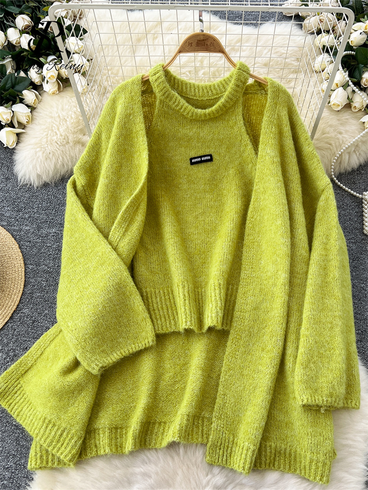 Warm Loose Cardigan, Solid Cashmere Sweater Long Sleeves, Sleeveless Knitting Tank Top Winter Casual Tops