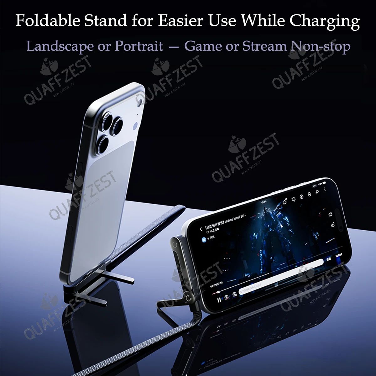 Foldable 240W Fast Charging Cable with Built-In Phone Holder (1.5m USB-C)