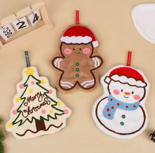 Festive Christmas Hand Towel – Cute Gingerbread Man & Snowman Holiday Towel
