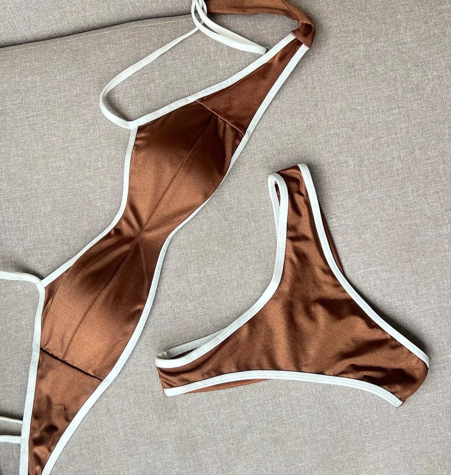 Shiny Bandeau Thong Bikini – Sexy Metallic Brazilian Swimwear