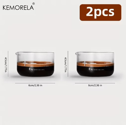 KEMORELA Espresso Shot Glasses 60ml Clear Scale Measuring Cups for Home Baristas 1 to 2 PCs