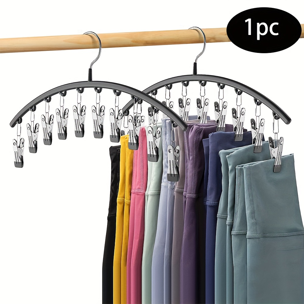 Space-Saving Closet Organizer with Clips Hangs Pairs of Leggings, Efficient Black Hanger