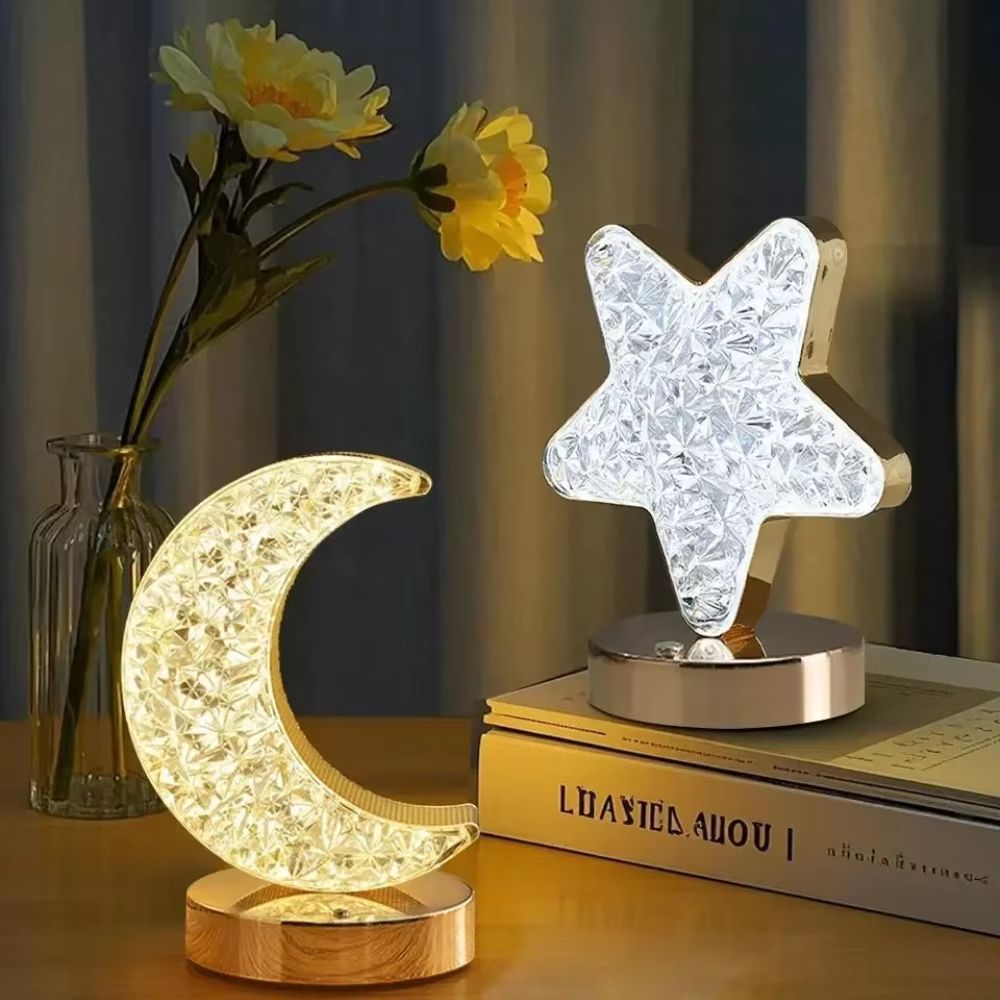 Ramadan Starry Moon LED Night Light Plug Powered Touch Dimmable Bedside Lamp