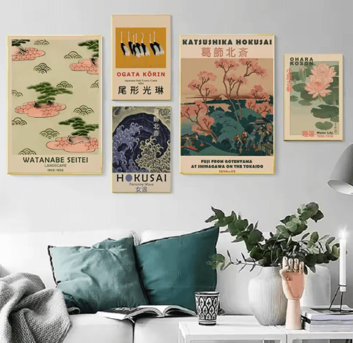 Hokusai-Inspired Goldfish Lotus Japanese Wall Art Retro Canvas Print (Frameless)