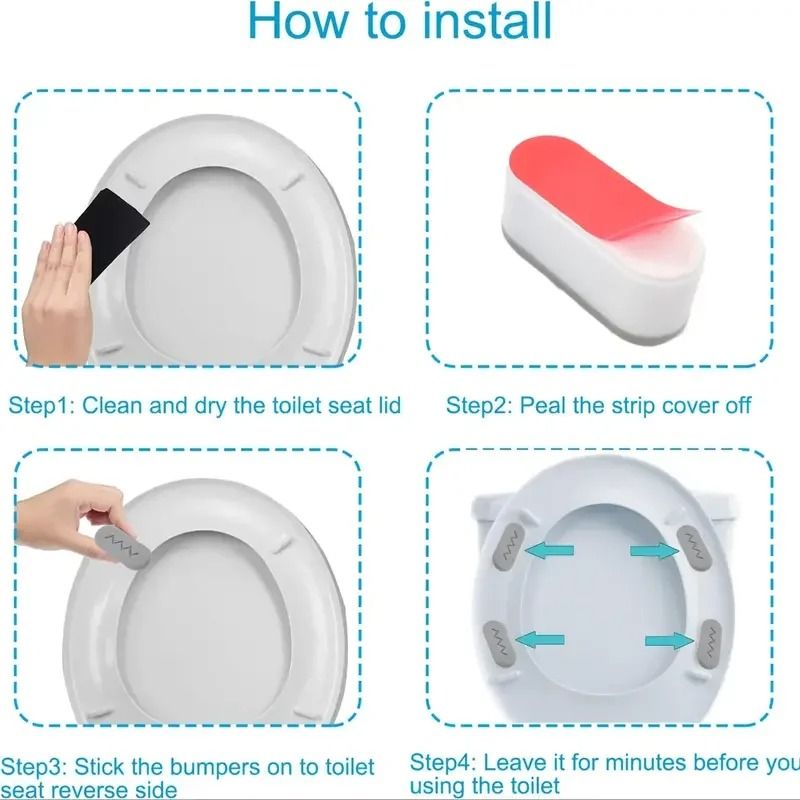 Toilet Seat Bumper Pads with Strong Adhesive 4 Piece Set