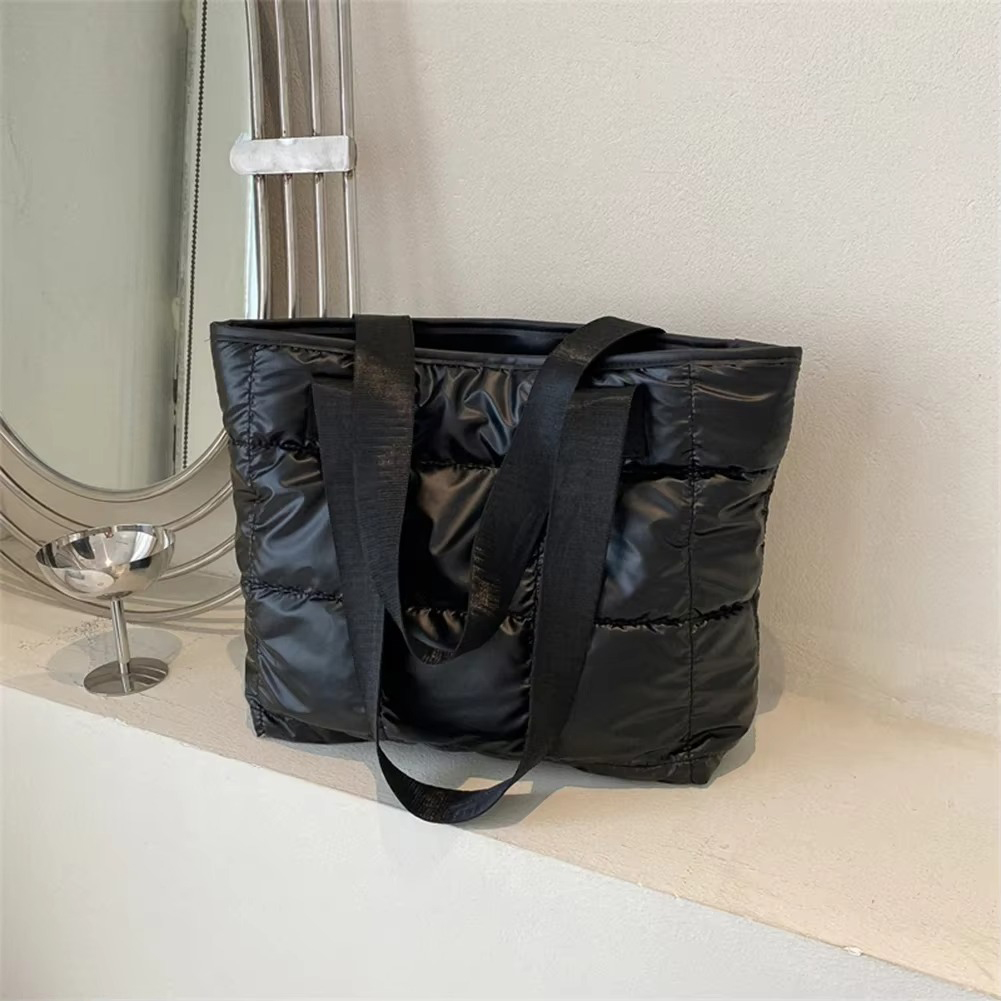 Quilted Solid Fashion Ladies Tote Handbags, Large Capacity Cotton Padded Shopping Bag, Rhombus Portable Handbag