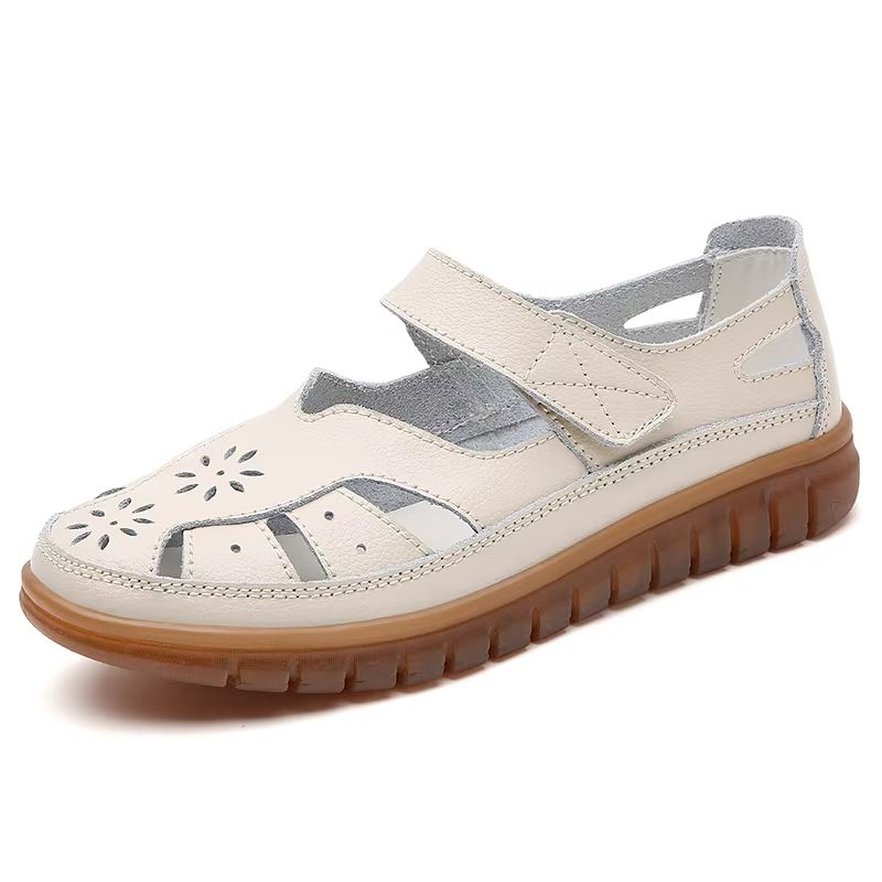 Women Summer Breathable Leather Sandals Non Slip Casual Roman Open Toe Flats