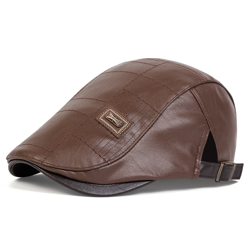 Men's Retro PU Leather Flat Cap, Adjustable Side Newsboy Hat, Spring Autumn Hip Hop Beret, British Painter Style