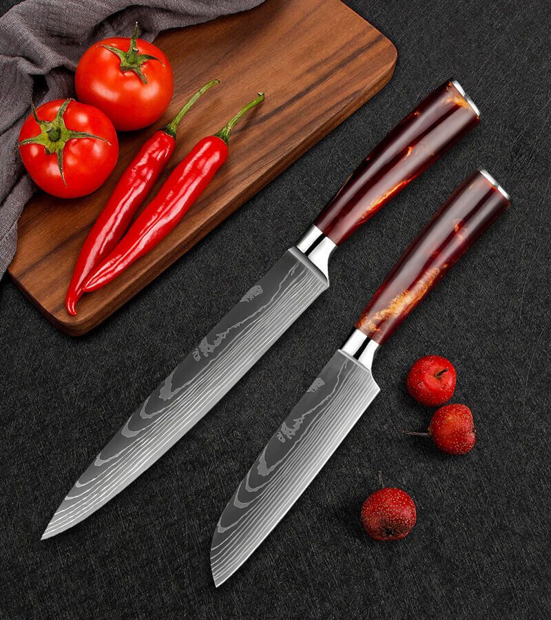 Premium Japanese Style Damascus Steel Chef Knives Set of 6 with Case