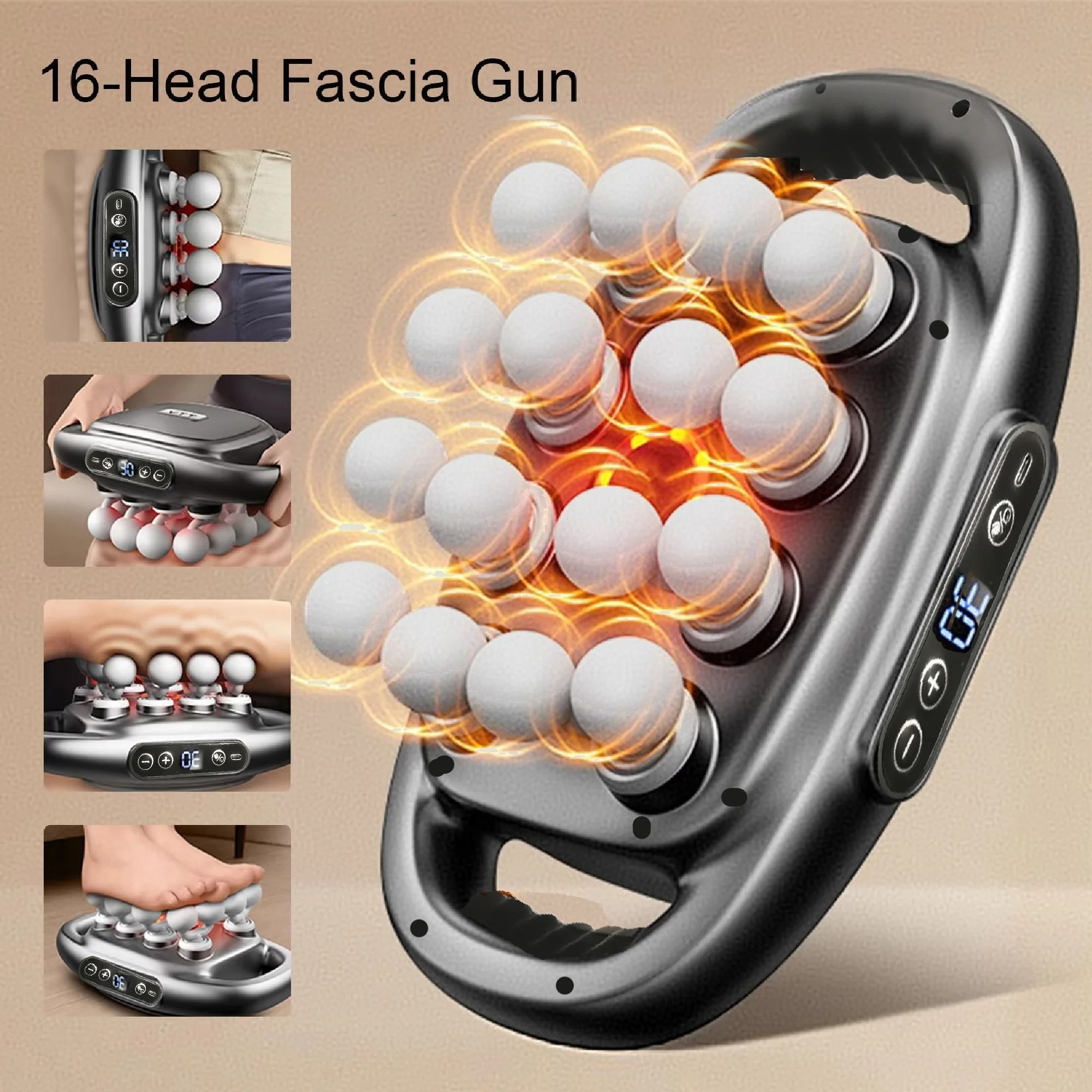 Deep Tissue Percussion Massage Gun – Professional Muscle Recovery Device with 16 Heads – Electric Body Fitness Massager
