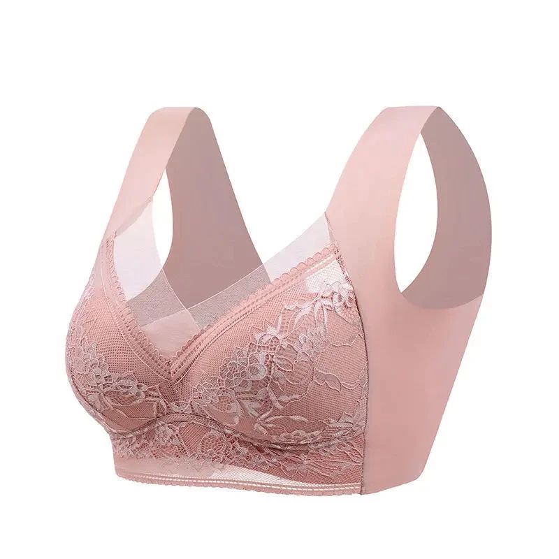 Womens Seamless Ice Silk Push Up Lace Wireless Bra