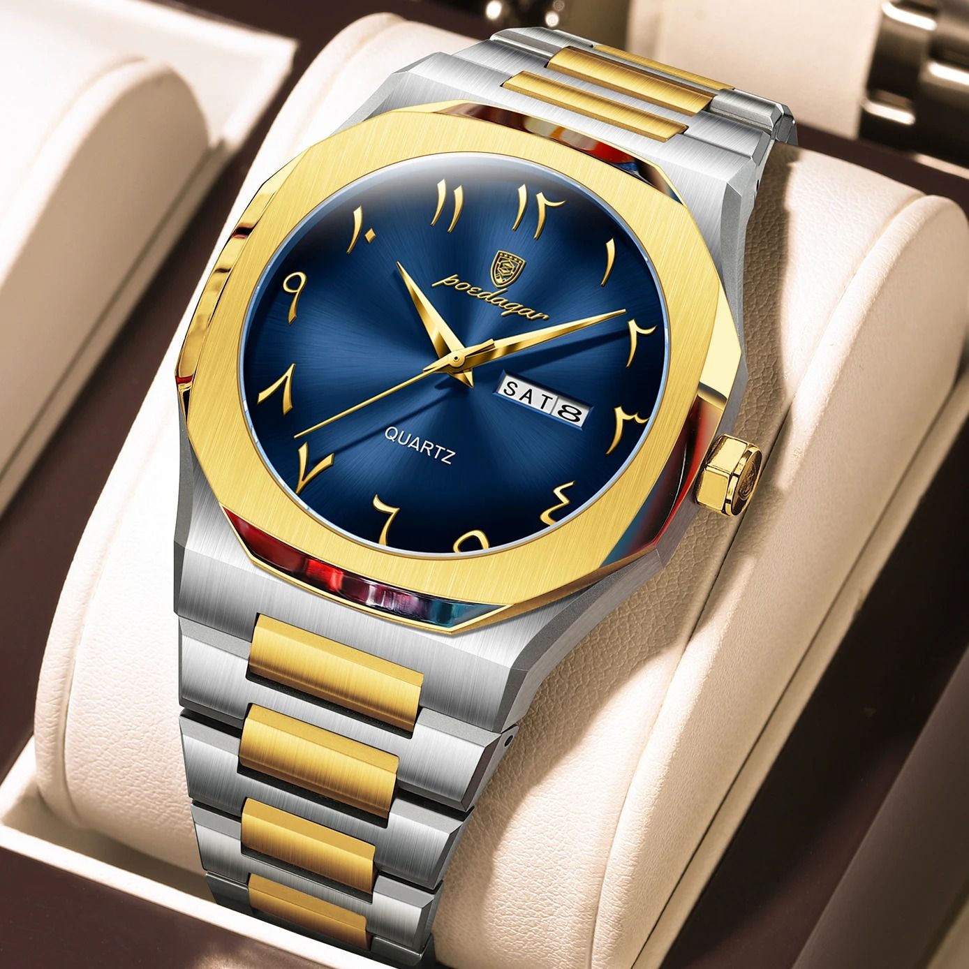 Mens Military Style Watch with Weekday Calendar and Waterproof Design