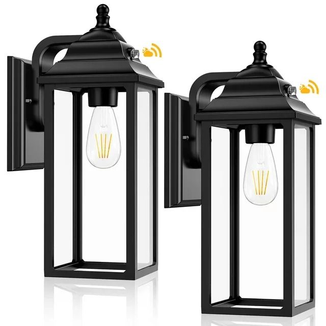2 Pack Black Outdoor Wall Sconce Lantern for Porch and Garage
