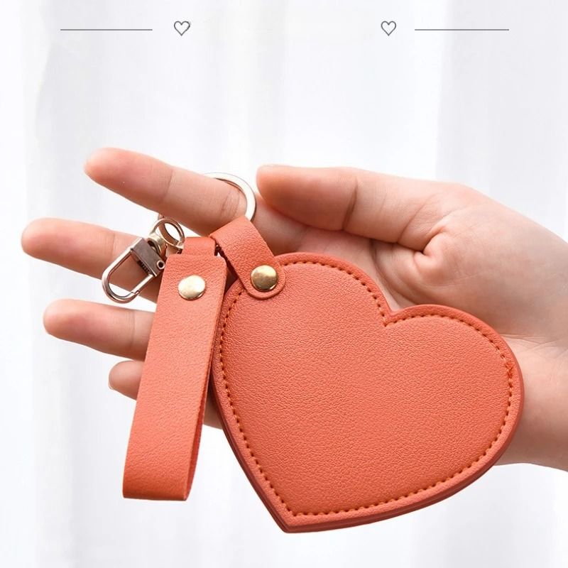 Luxe PU Leather Heart Mirror Keychain