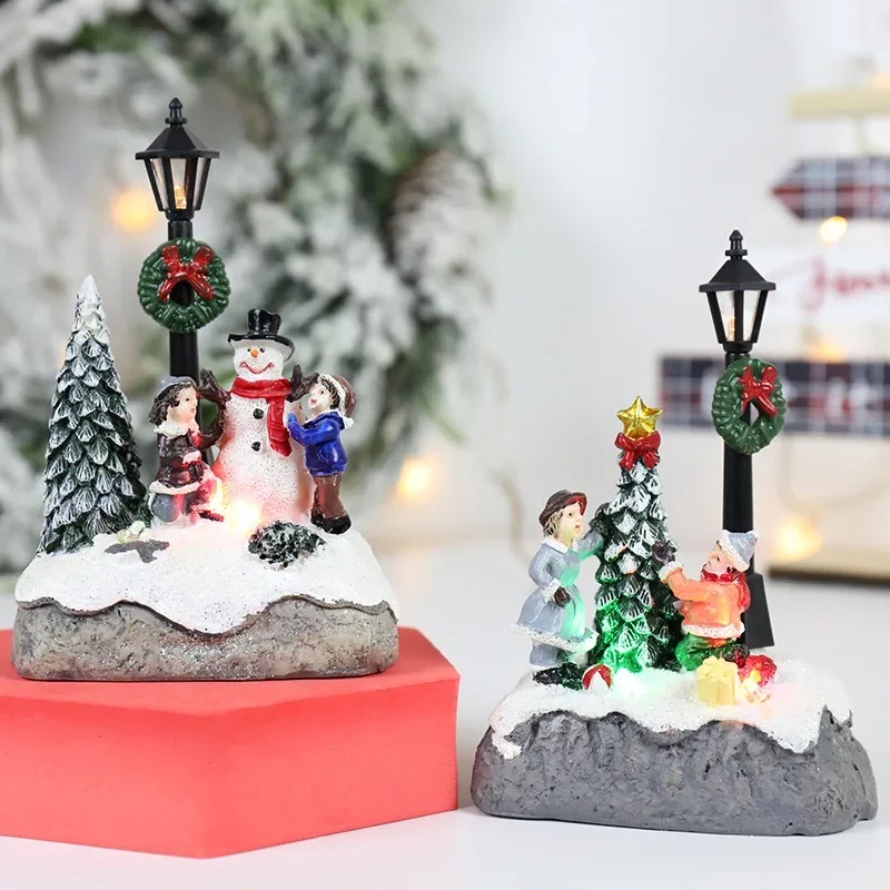 Elegant Resin Christmas Village Ornaments – Santa Claus & Snowy Microlandscape Decor