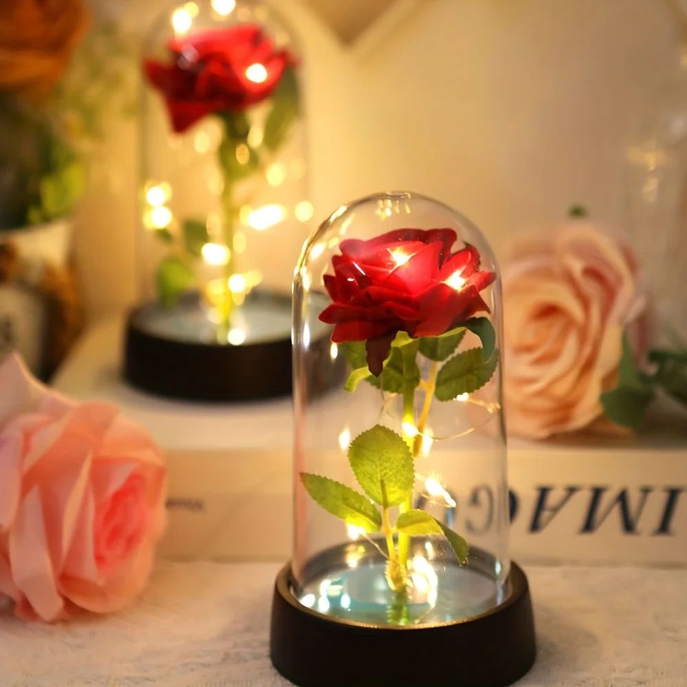 Eternal LED Rose in Glass Dome Romantic Gift for Her and Home Decor