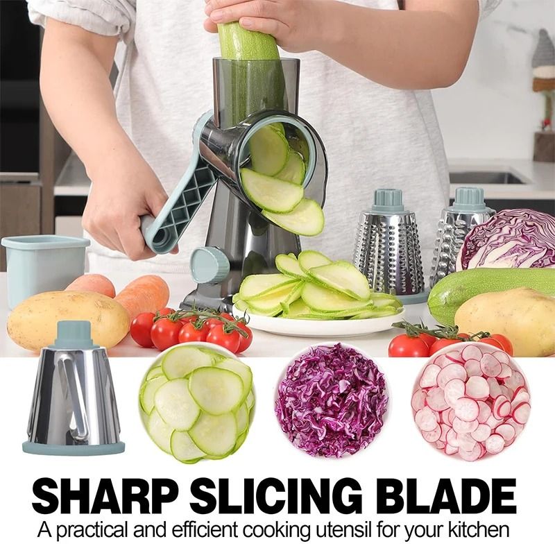 3 in 1 Rotary Cheese Grater Manual Vegetable Slicer and Nut Grinder