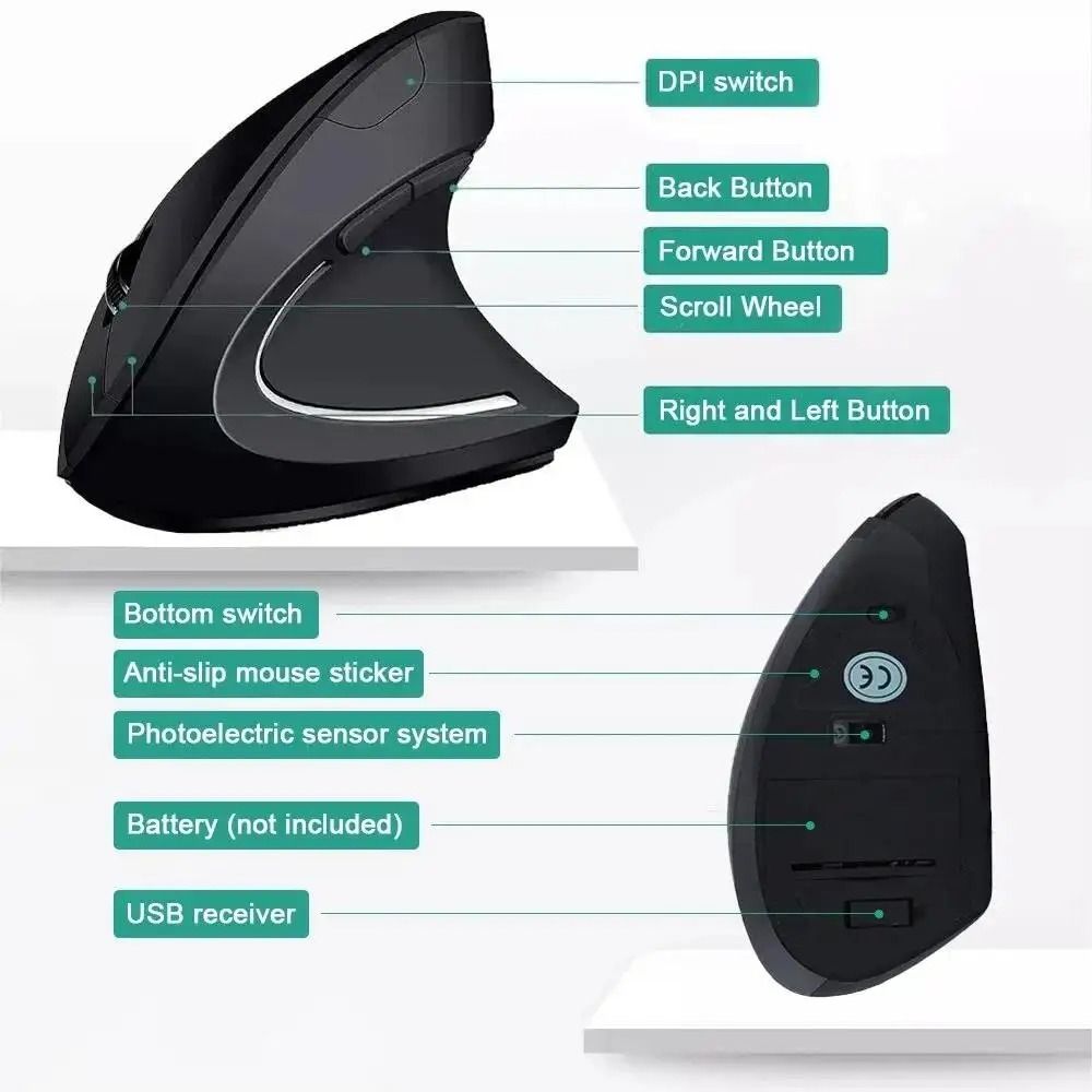 Ergonomic Vertical Gaming Mouse 2.4G Wireless Rechargeable Optical Mice for Laptops and Desktop
