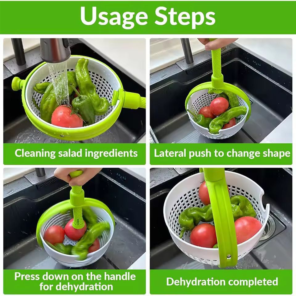 Large-Capacity 3-Quart Collapsible Salad Spinner & Colander