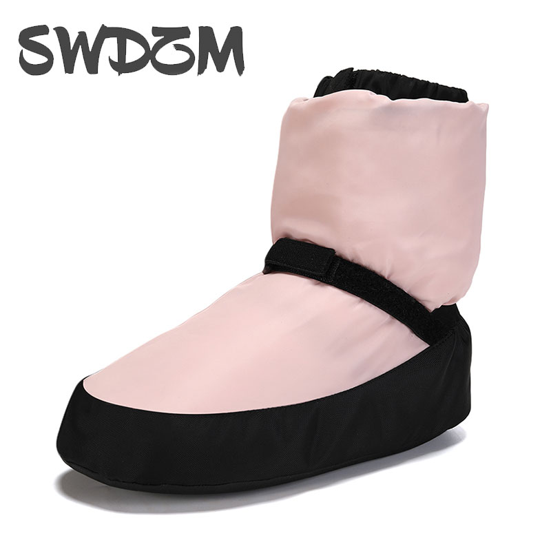 Womens Winter Ballet Dance Boots, Cotton Ballerina Shoes with Thickened Sole, Warm Flat Adult Dancing Boots