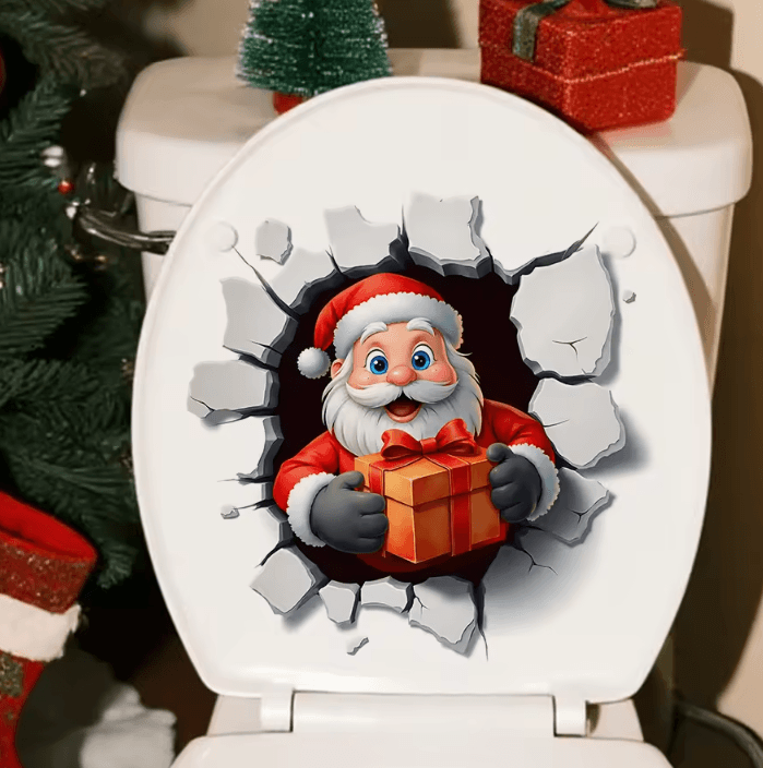 JollyCrack Santa Toilet Sticker – Funny 3D Christmas Bathroom Wall Decal
