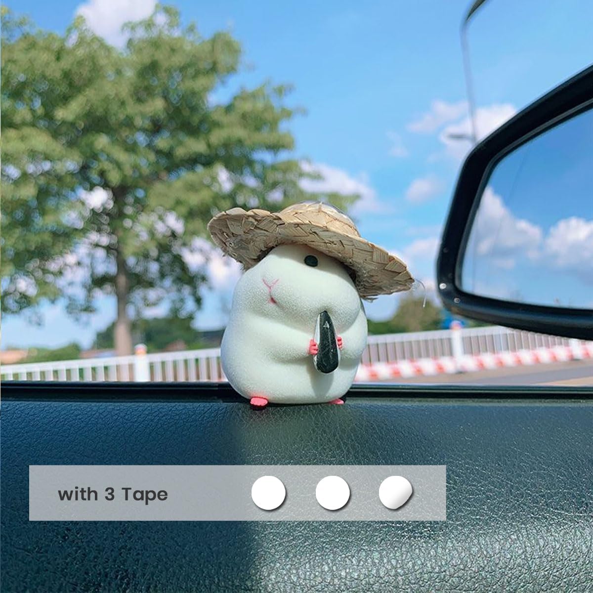 Cute Hamster Car Ornament, Straw Hat Dashboard Decoration, Auto Interior Dashboard Accessories for Car Decoration Cute