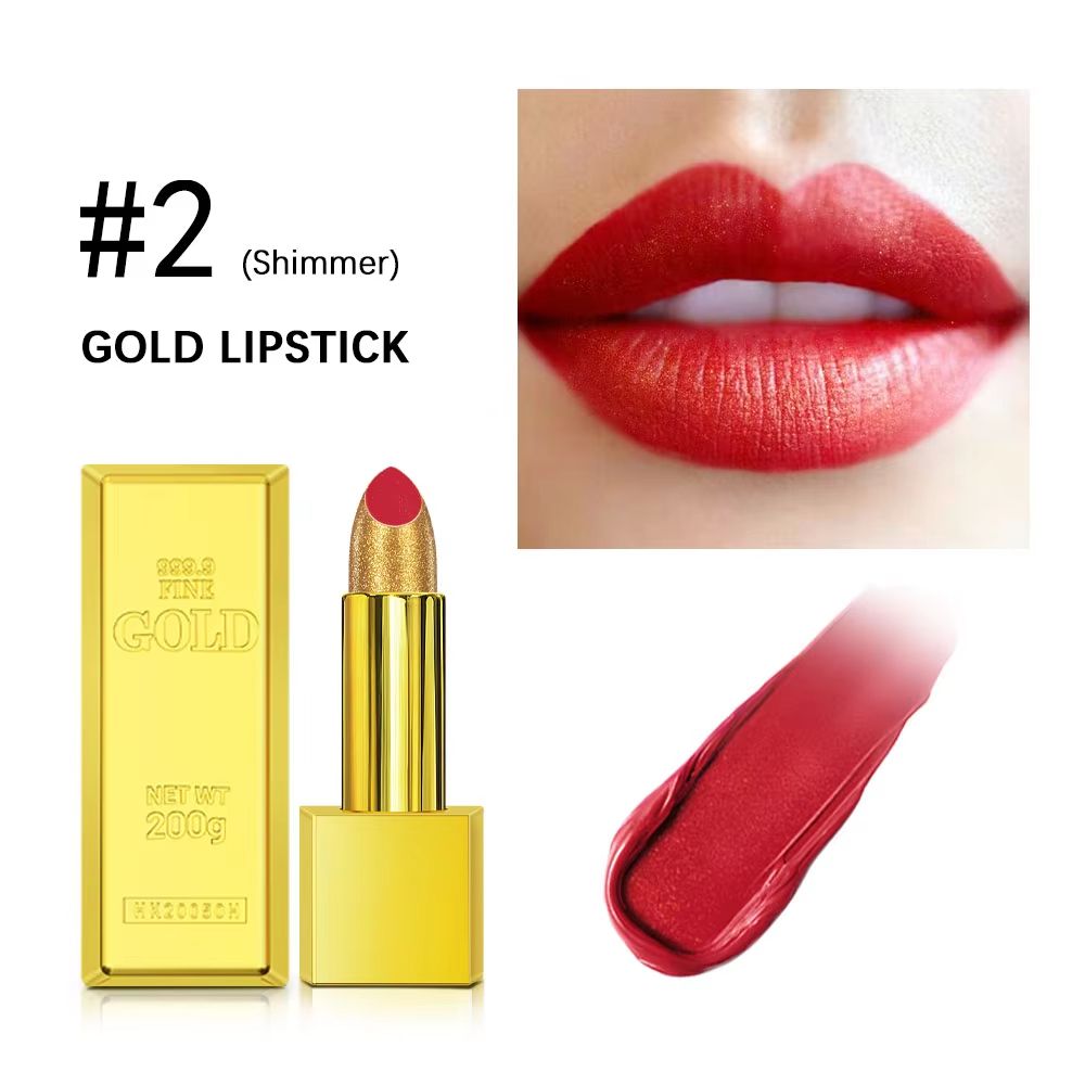 GoldenGlam Metallic Gold Lipstick – Waterproof Shimmer Gold Lipstick with Long Lasting Glitter Finish (3.5g)