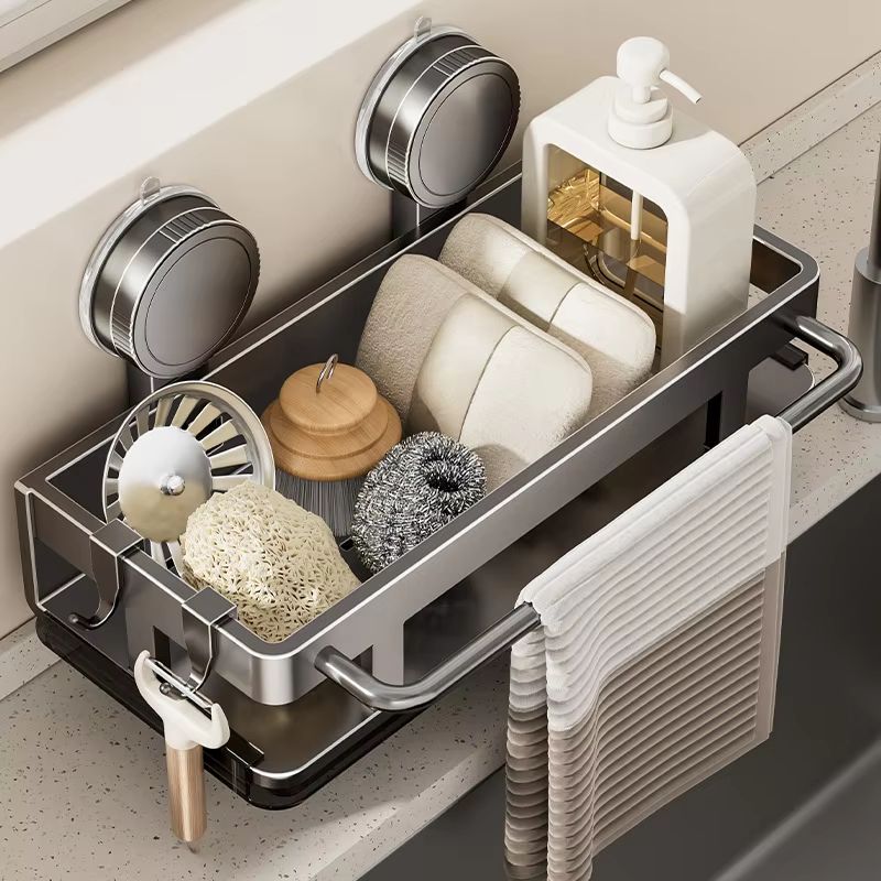 Suction Cup Storage Shelf Punch Free Wall Mounted Space Saving Kitchen Bathroom Rack