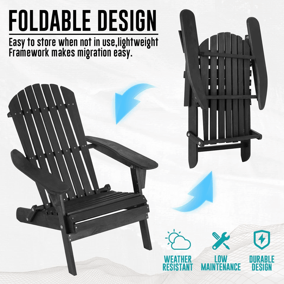 All Weather Folding Adirondack Chair, Fire Pit Lounge Seating, Easy Assembly