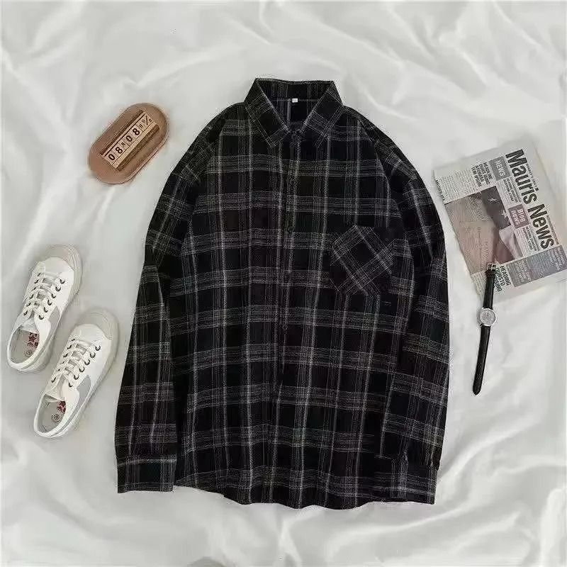 Retro Autumn/Winter Plaid Shirt – Professional Korean Fashion Loose-Fit Versatile Long Sleeve Top