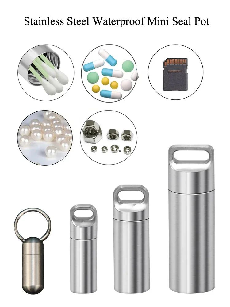 304 Stainless Steel Waterproof Mini Portable Sealed Container with Keychain