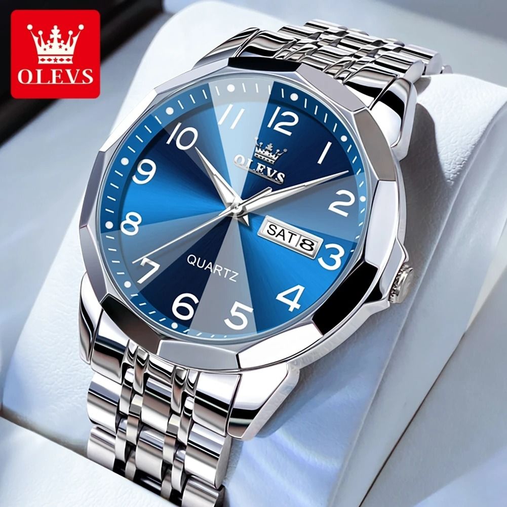 OLEVS Original Waterproof Mens Quartz Mirror Watch Stainless Steel Luminous