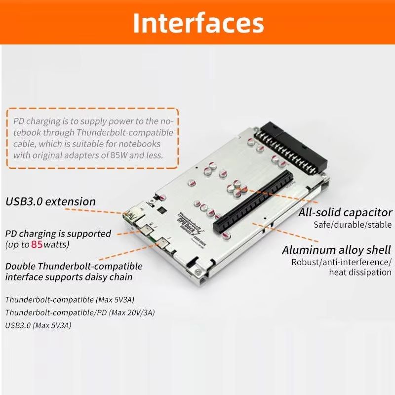 TH3P4G3 Thunderbolt GPU Dock 85W PD Charging – External Graphics Card Dock for MacBook and Windows Laptops