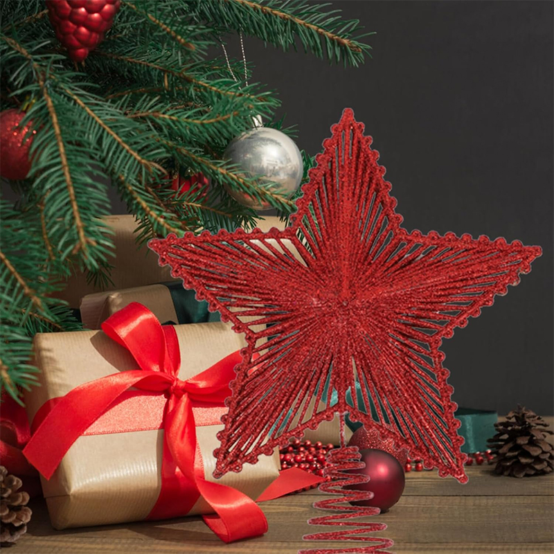 Iron Star Christmas Decor, Red Glitter Tree Topper, Sparkling Xmas Tree Ornament, Navidad New Year Natal Noel Decoration