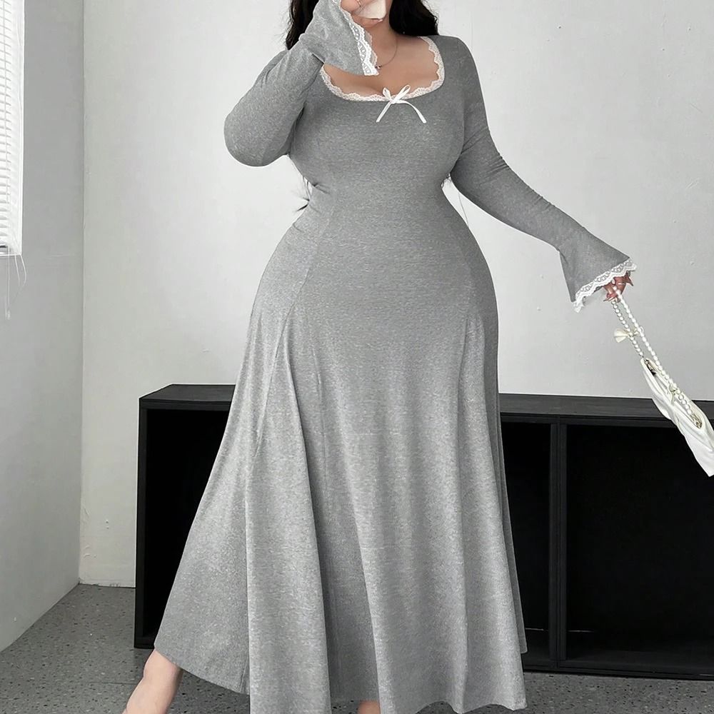 Plus Size Pure Color Elegant A-Line Draped Maxi Dress