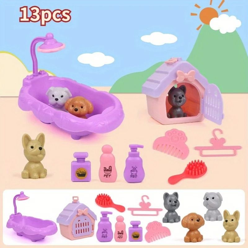 Mini Pet Puppy Cage & Dog Doll Play Set