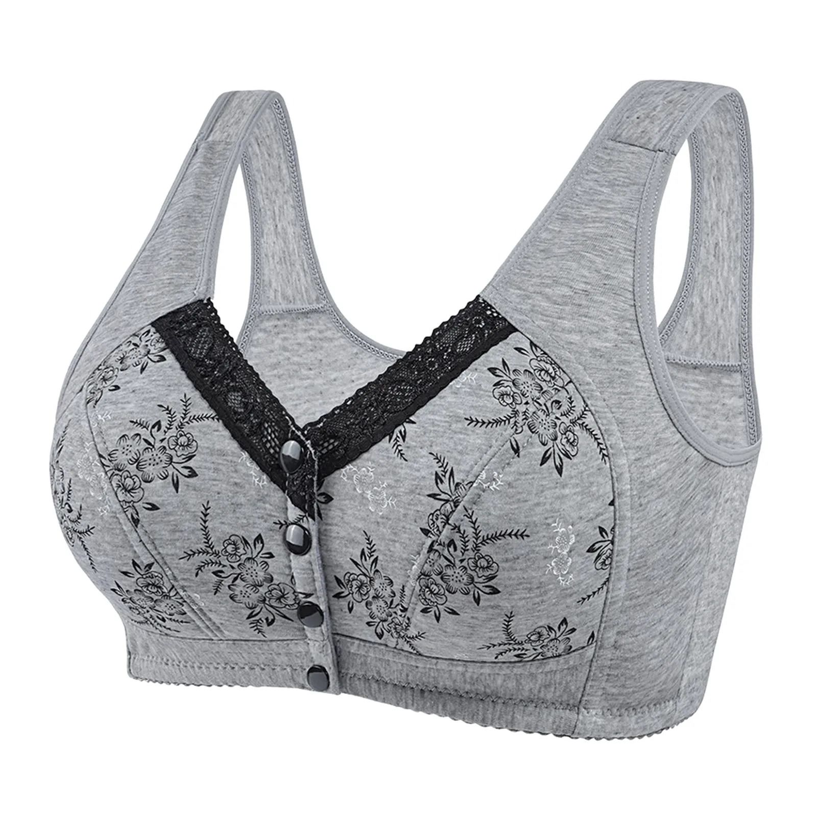 Womens Comfortable Front Button Bra Wireless Cotton Printed Lingerie
