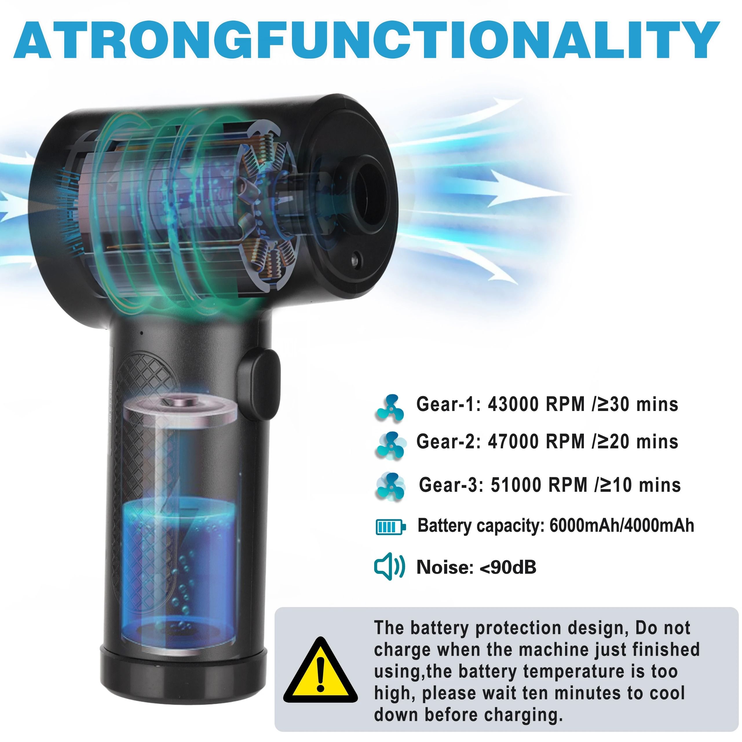 Cordless Air Duster 51000RPM Compressed Air Blower with LED Light for Computer and Keyboard Cleaning
