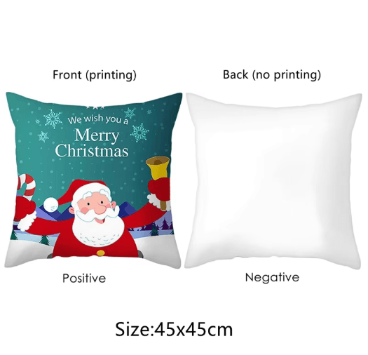 Festive Christmas Pillow Cover with Santa Claus & Reindeer Design
