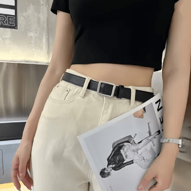 Womens PU Leather Square Buckle Belt Vintage Chic Waist Belt
