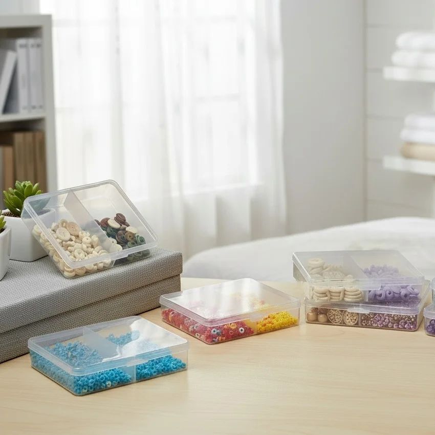 Clear PP Desktop Storage Box Organizer 2-5 Grid Transparent Jewelry & Parts Case for Beads, Crafts, Screws & Small Items