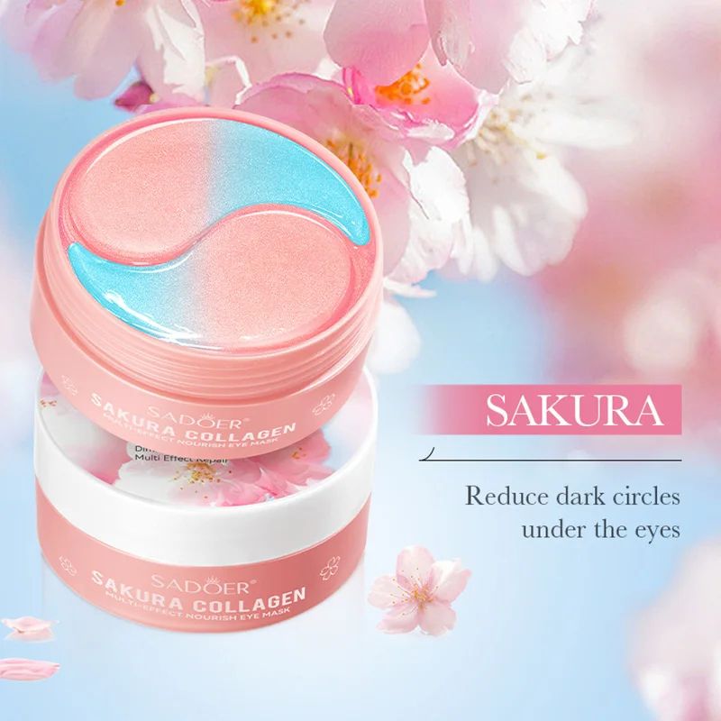 SADOER Sakura Collagen Eye Mask 60pcs for Dark Circles and Eye Bags Hydrating Firming Eye Patches