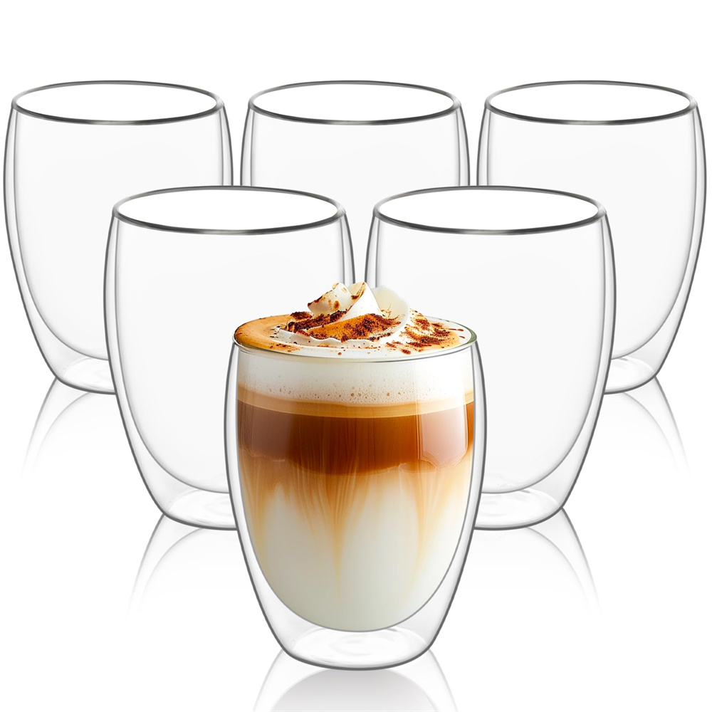 Double Wall Glass Espresso Cups Set Thermal Glass Coffee Cups Clear Insulated Coffee Mugs