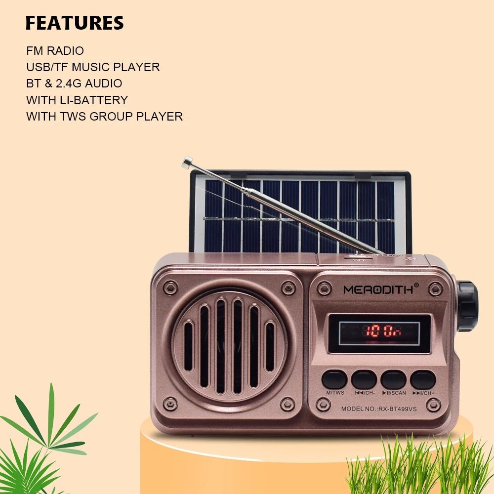 MD 499 Wireless Bluetooth Speaker MP3 FM Radio Solar Charging Emergency Power
