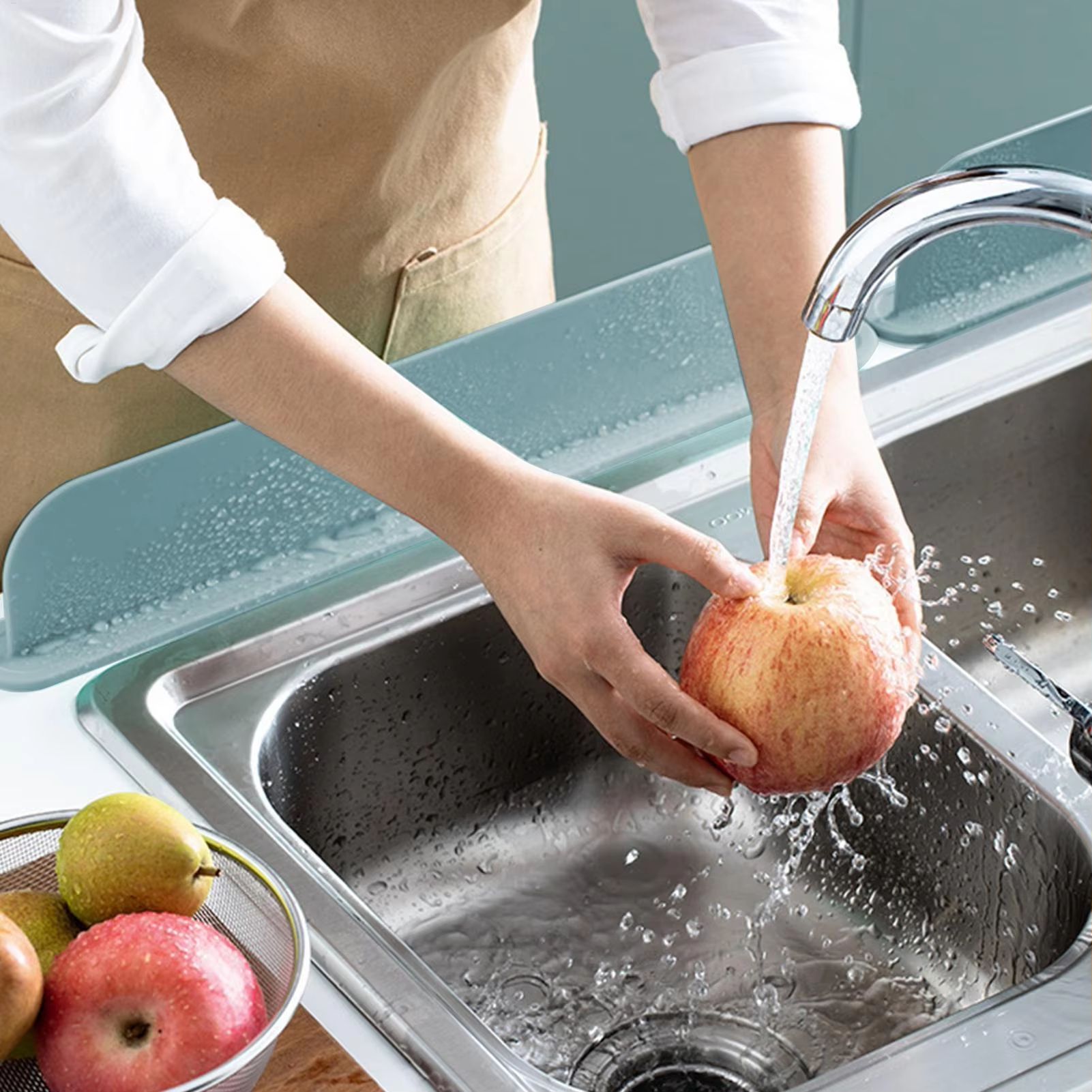 Silicone Kitchen Sink Splash Guard Water Barrier with Non Slip Adhesive Base