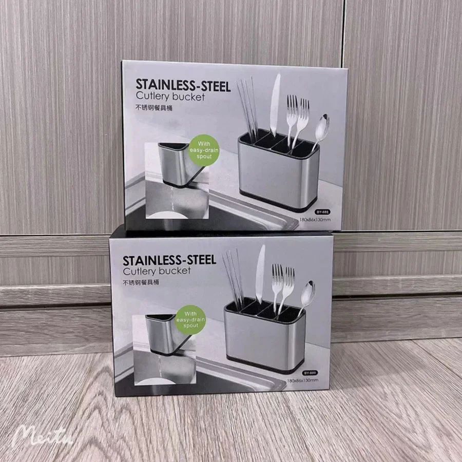 Stainless Steel Cutlery Holder Kitchen Utensil Drainer Rack