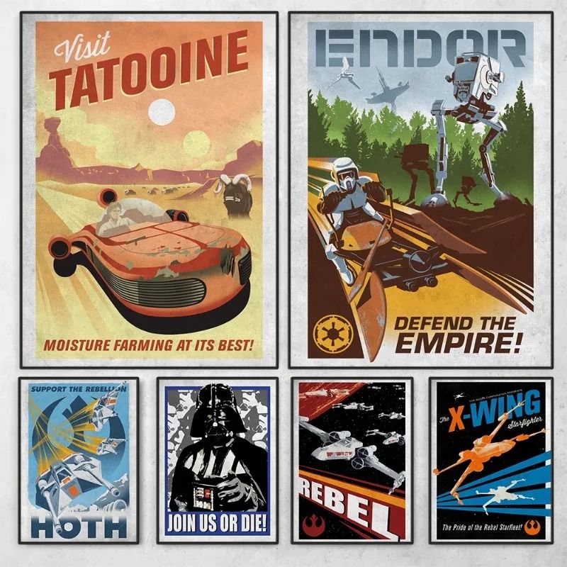 Galactic Retro Space Poster Tatooine Canvas Movie Wall Art