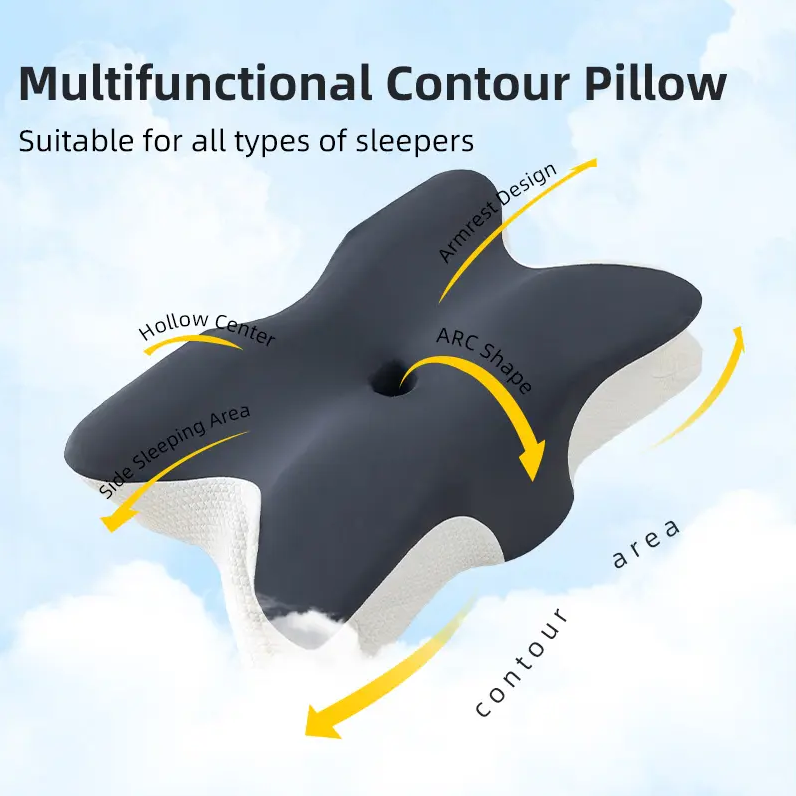 Slow Rebound Memory Foam Pillow, Butterfly Shape Pillow Neck Protection, Cervical Orthopedic Neck Foam for Health Care