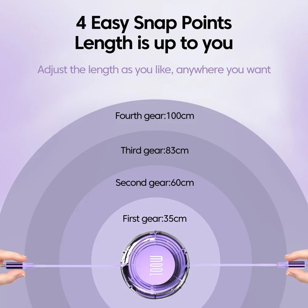 100W PD Retractable USB Type C to Type C Fast Charging Cable
