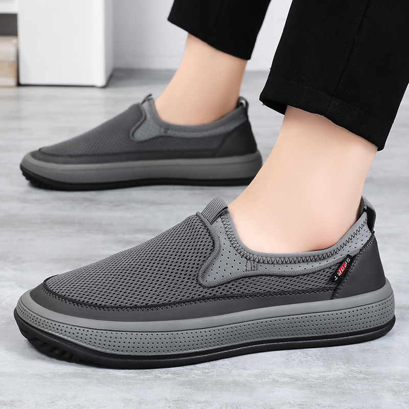Lightweight Mens Mesh Shoes for Summer, Breathable Soft Sole Casual Walking Shoes with Solid Color Versatile Design